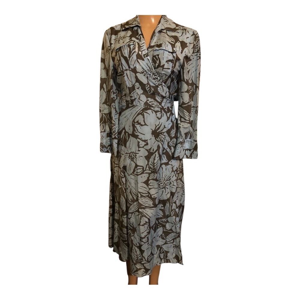 Diane Furstenberg Floral Wrap Midi Dress in Light Blue and Brown